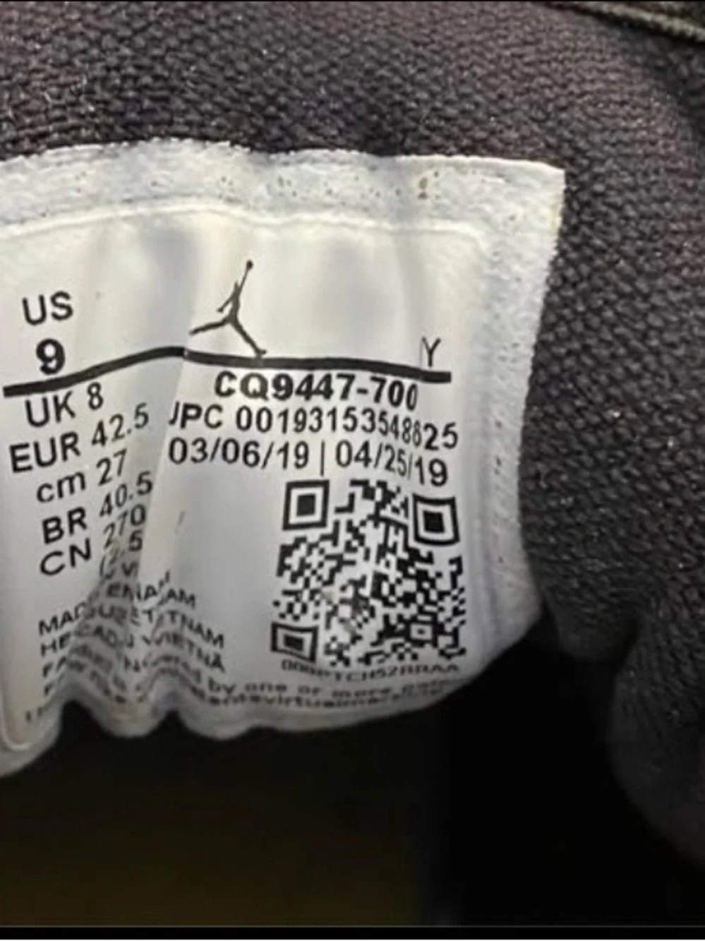 Jordan Shoe Inner Label Tag in White and Black